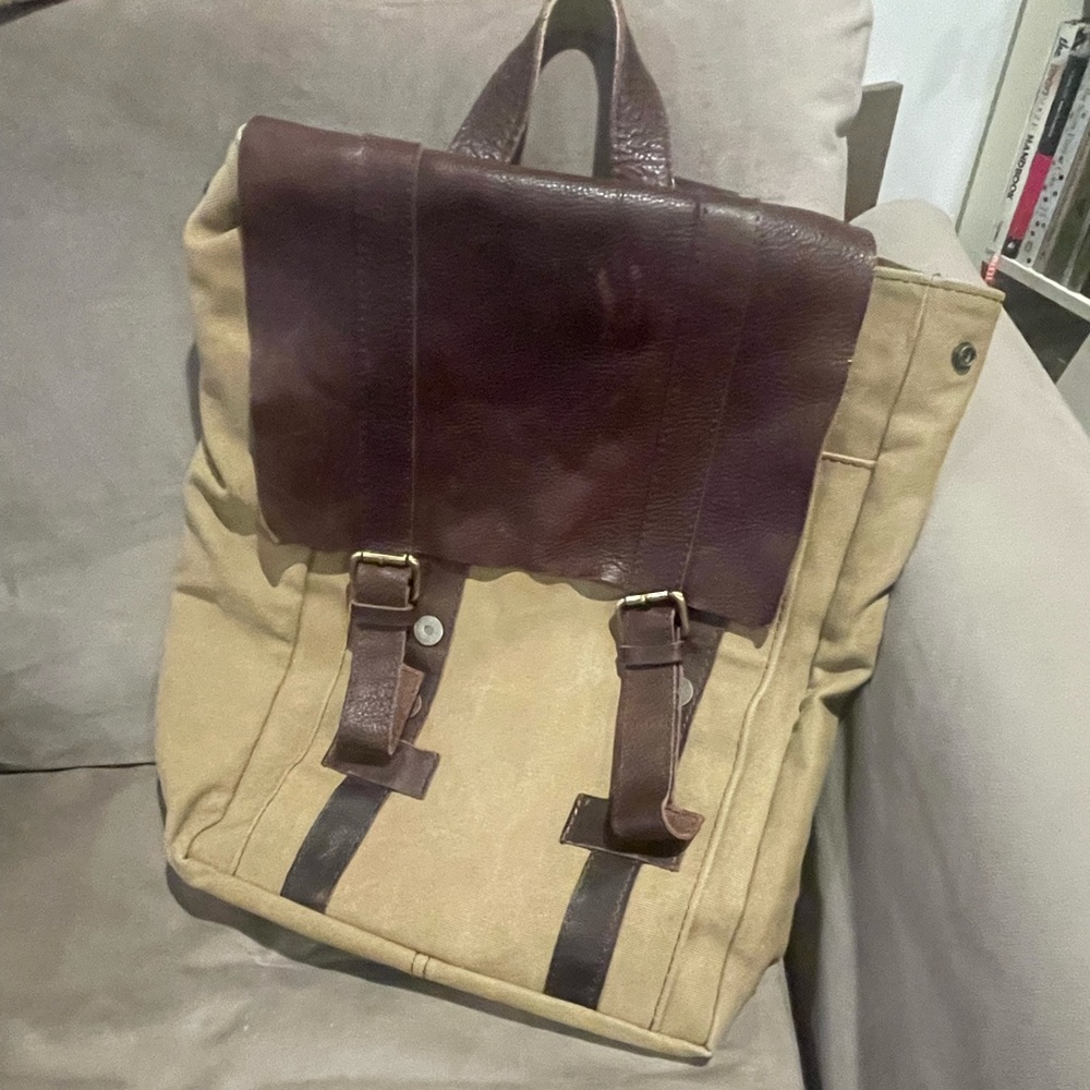 Leather and canvas backpack orange lining